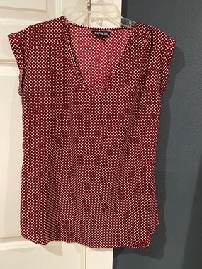 Express Maroon Polka Dot V-Neck Blouse